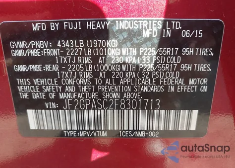 2015 Subaru Xv Crosstrek 2.0I Limited z USA, uszkodzony, nr VIN JF2GPASC2F8301713